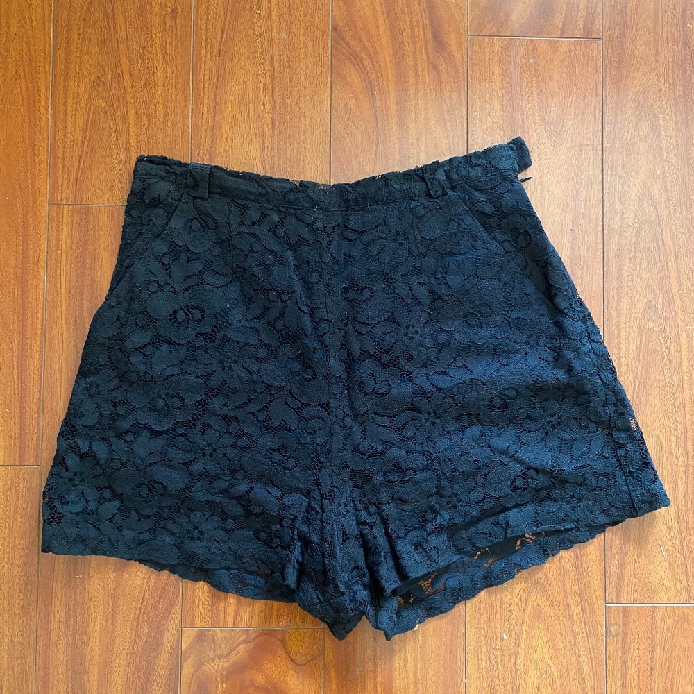 Miguelina High-Waisted Black Lace Shorts, Size L